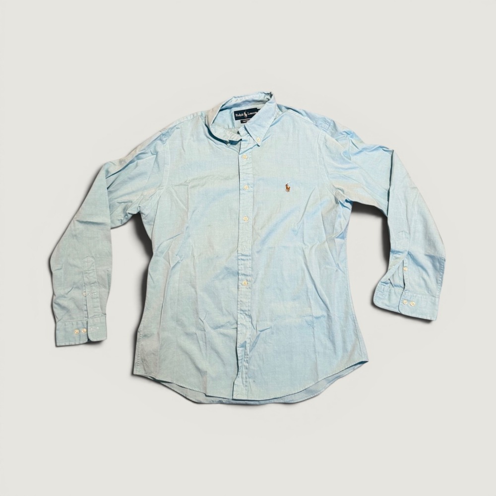 Ralph Lauren Mens Light Blue Custom Fit Oxford Button Down Shirt 16.5 34/35